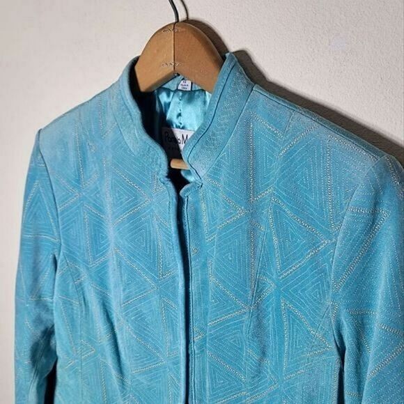Pamela McCoy Leather Vintage Teal Suede Jacket RARE - Picture 8 of 11